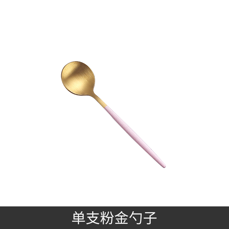 搅拌勺短柄可爱冰淇淋甜品勺ins西瓜小勺子精致迷你杯勺 单支粉金勺子