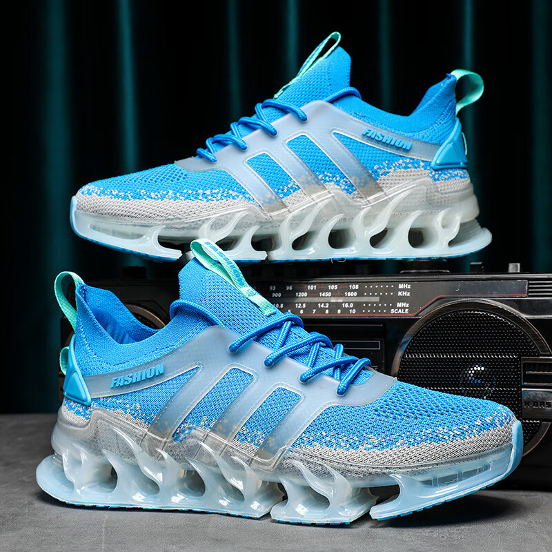 mzploi缓震运动刀锋跑鞋男士秋季潮牌男鞋簧跑步鞋秋款篮球 蓝色 39