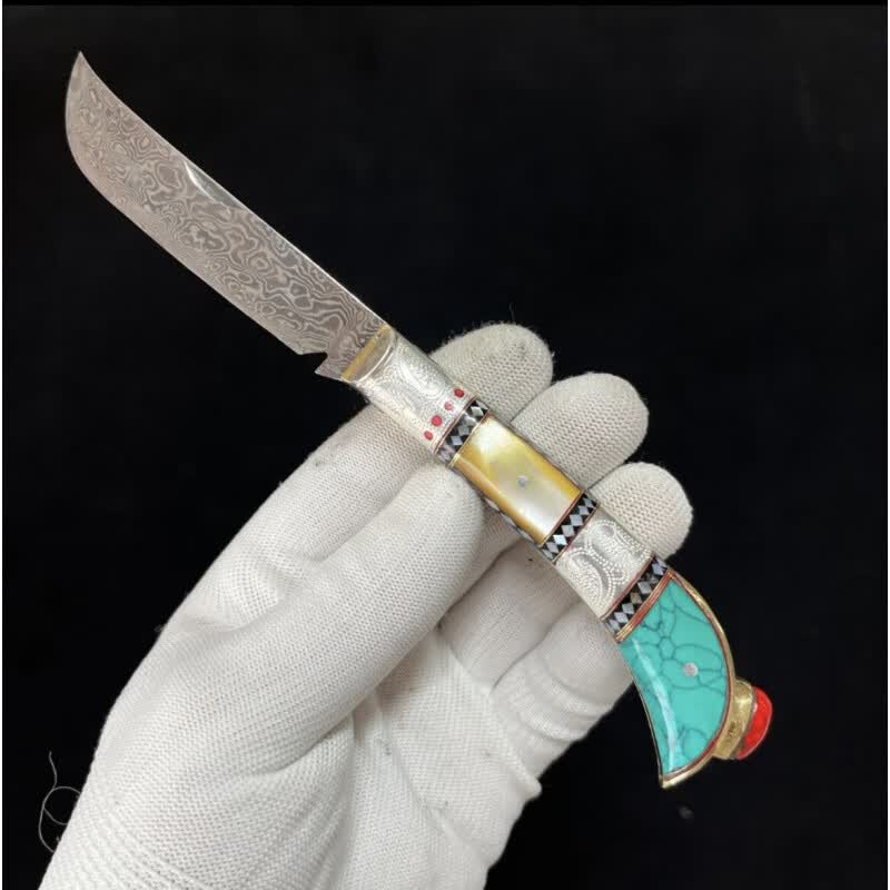 英吉沙折叠刀 大马士革钢 纯手工刀锋利户外家用精美小刀 大马士革钢怎么样,好用不?