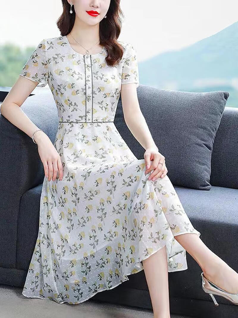 正咖30到40岁夏天穿的连衣裙雪纺碎花30-40岁女人时尚穿搭中年女装夏