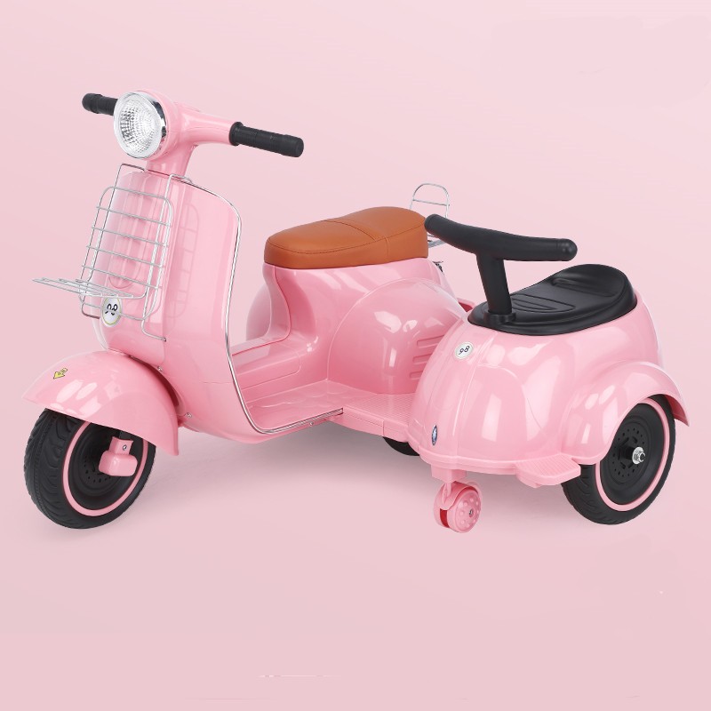 贝儿佳儿童电动摩托车可爱男女小孩宝宝三轮车可充电玩具车可坐双人 樱花粉 双电双驱+皮座+遥控+侧挂