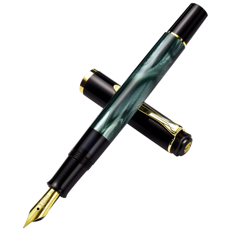 百利金鋼筆M200 人氣經(jīng)典 Pelikan德國進(jìn)口金筆墨水筆24K鍍金金簽字筆商務(wù)簽名筆節日禮物送禮 黑綠大理石 M尖
