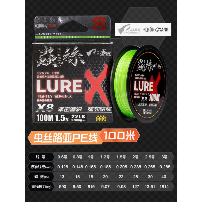 闪宝虫王 虫丝路亚pe线涂装专用8编主线顺滑耐磨大力马鱼线高性价 100