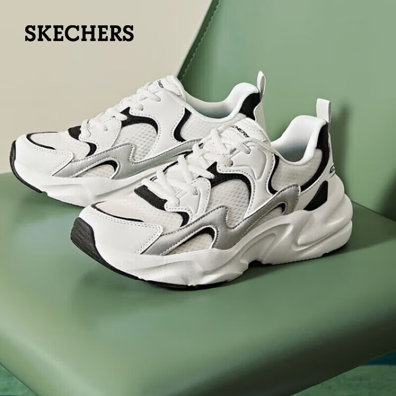 斯凯奇（Skechers）新年礼物踏浪老爹鞋复古厚底潮流闪电鞋女冬季休闲运动女鞋117364