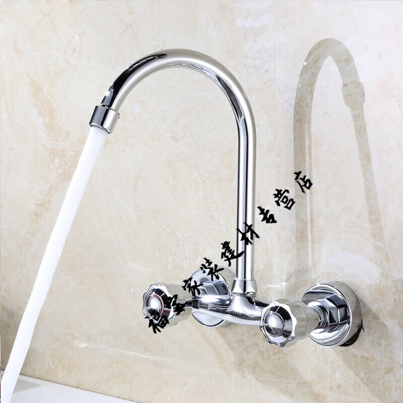 仁聚益厨房墙壁墙上墙出万向双孔卫生间洗衣池洗菜盆入墙式水龙头