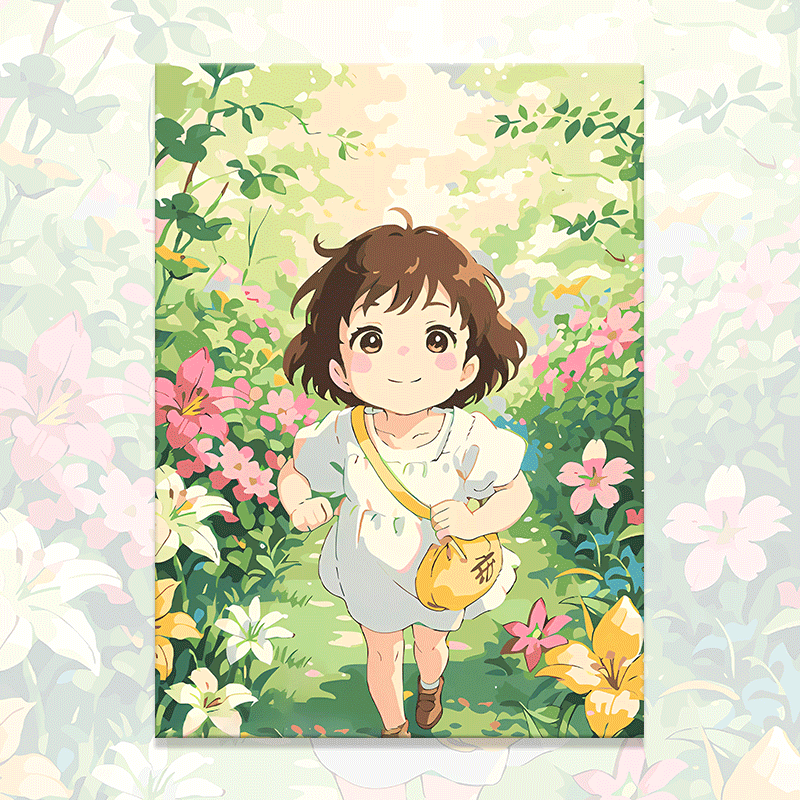 huhua)数字油画diy卡通动漫手工填色填充丙烯油彩画可爱女孩画初学者