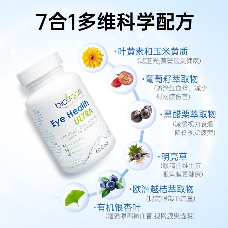 BioTrace新西兰20年品牌超级护眼胶囊保护眼睛含胡萝卜素叶黄素和玉米黄质 BioTrace超级护眼胶囊
