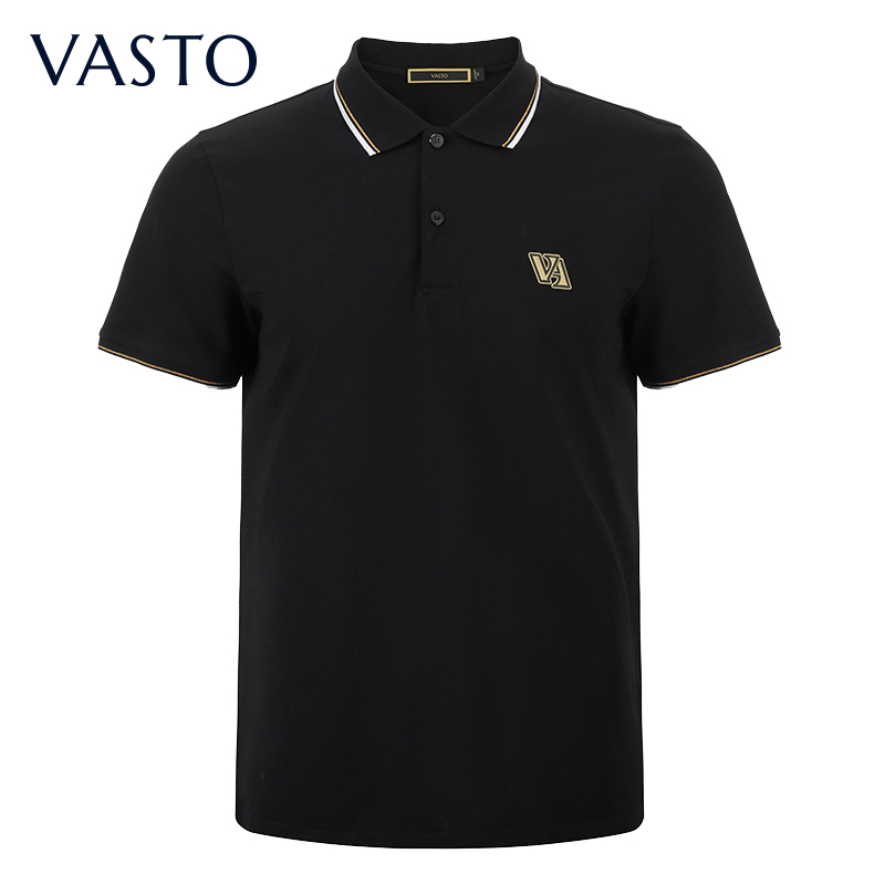 vasto华斯度春夏新款polo衫撞色条纹翻领黑色商务休闲男装夏 黑色21
