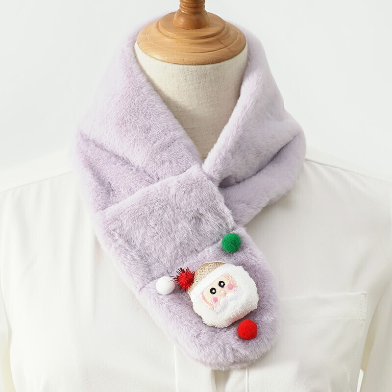 达芬奇密码 圣诞儿童礼物动物卡通围脖冬季毛绒仿獭兔秋冬天围巾 圣诞系列 淡紫 70*10cm
