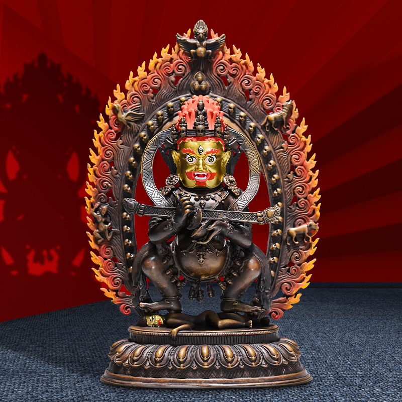 三漫陀红棒二臂玛哈嘎啦全铜尼泊尔西藏玛哈嘎拉佛像摆件家用供奉 红