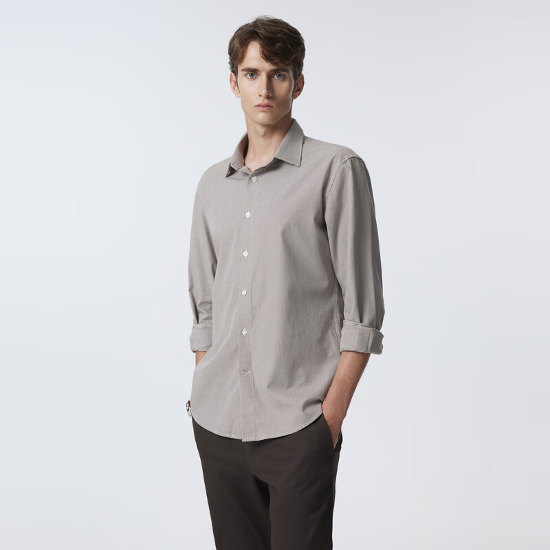 Scofield男士24年新款秋季通勤简约棉质商务休闲时尚多色长袖衬衫 棕色 2XL (185)