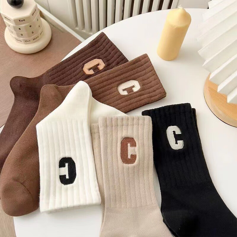 欧蓝薇雅女士中筒袜百搭简约春秋薄款韩版时尚长袜学生少女生休闲大C袜子 颜色混搭 10双