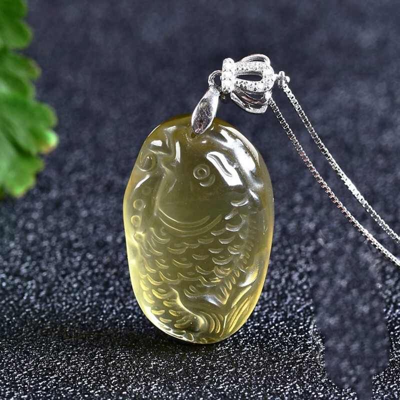 顶盈 天然黄水晶文昌鱼吊坠 锁骨链 女式款民族风挂坠 节日生日礼物