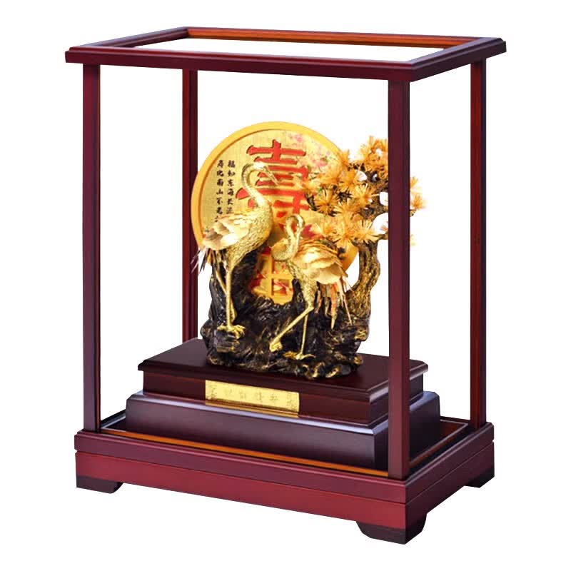 京峰阁 松龄鹤寿金箔橱窗祝寿摆件 送老人长辈生日礼物六十八十大寿礼品 橱窗松龄鹤寿