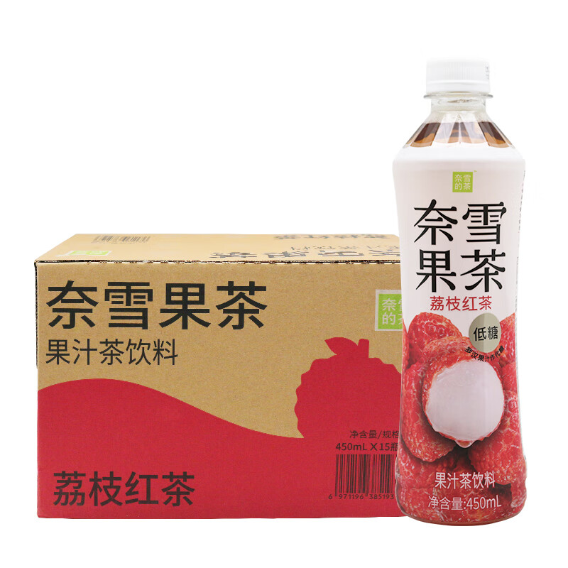 奈雪的茶果汁茶饮料450ml蜜桃乌龙茶荔枝红茶青提香乌龙茶低糖饮料大瓶装 荔枝红茶450ml*15瓶
