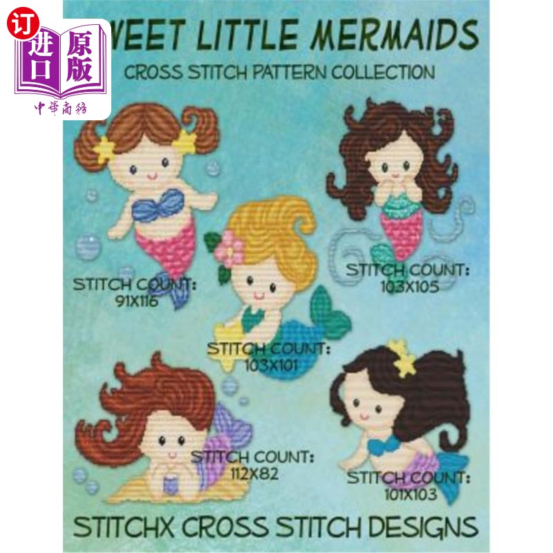 海外直订sweet little mermaids cross stitch pattern collection