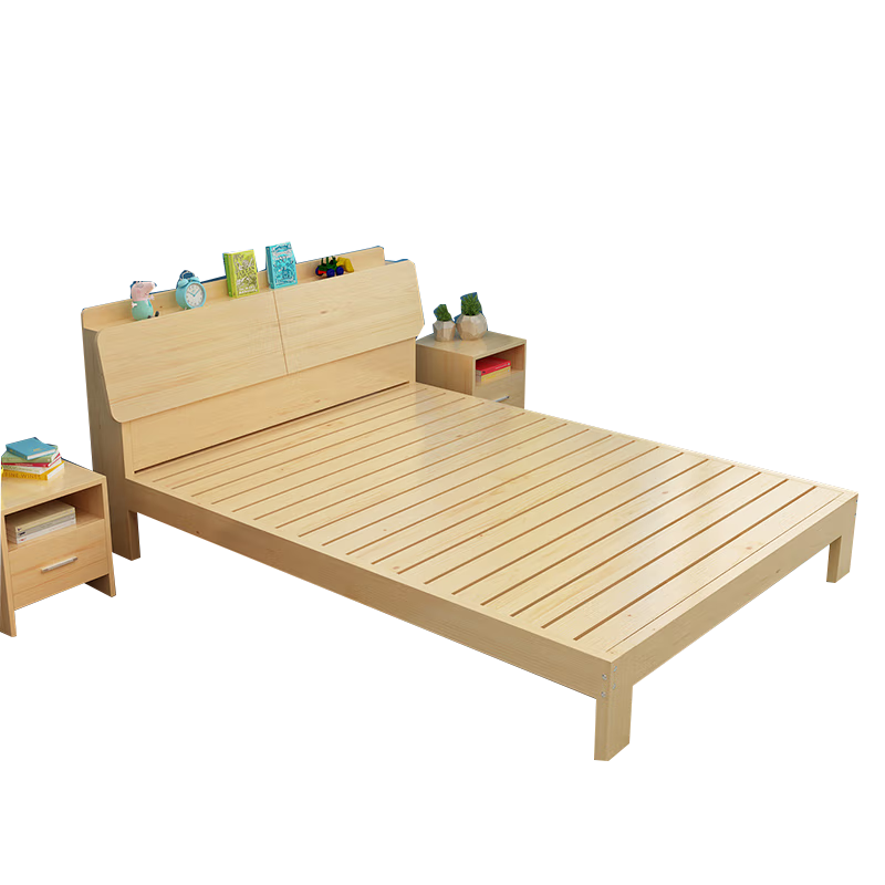 林笙月 实木床卧室简易床小孩床书架床储物双人床公主床 原木无漆床 1米*2.0米