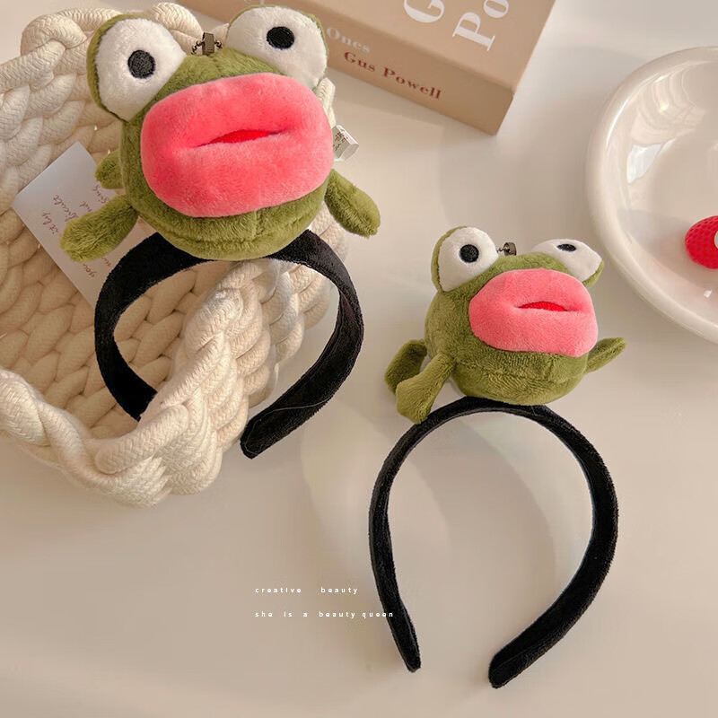 毛绒大嘴巴青蛙发箍女秋冬可爱洗脸发卡头饰搞笑压发捆头箍 搞怪青蛙