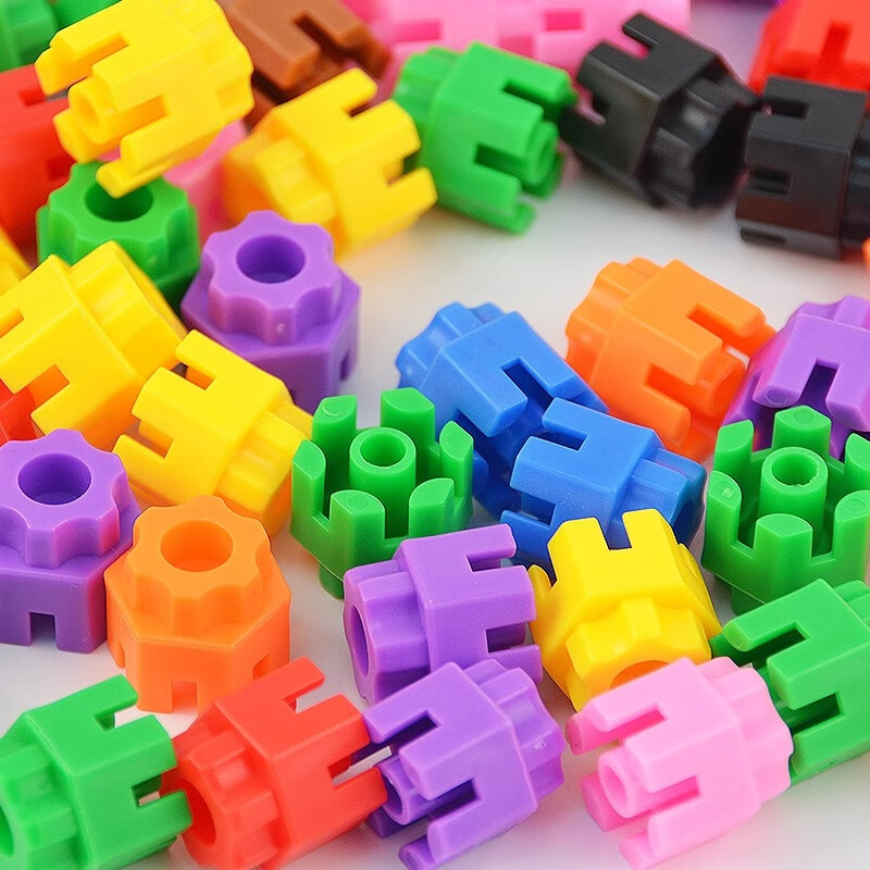 ouoety六角积木拼装早教启蒙儿童玩具男女孩3-6岁动手动脑拼插塑料