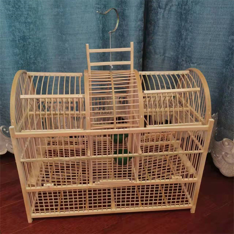 踏笼机关笼翻滚笼方形竹制原色竹鸟笼竹子自锁鸟笼 长35宽22高35间距