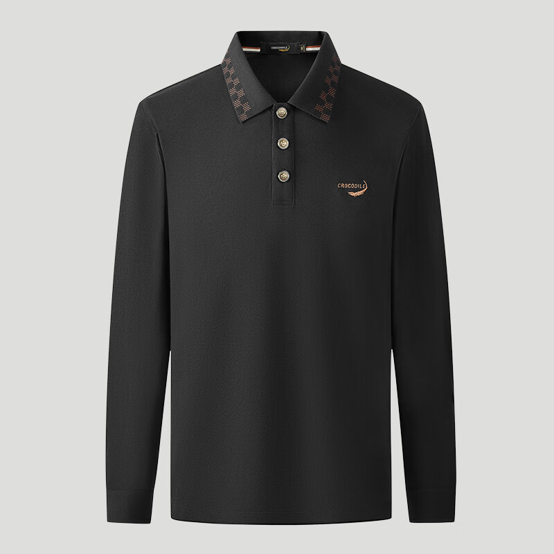 鳄鱼恤（CROCODILE）男士POLO衫商务休闲纯色秋冬中青年打底长袖衫t恤简约通勤 黑色 3XL 56