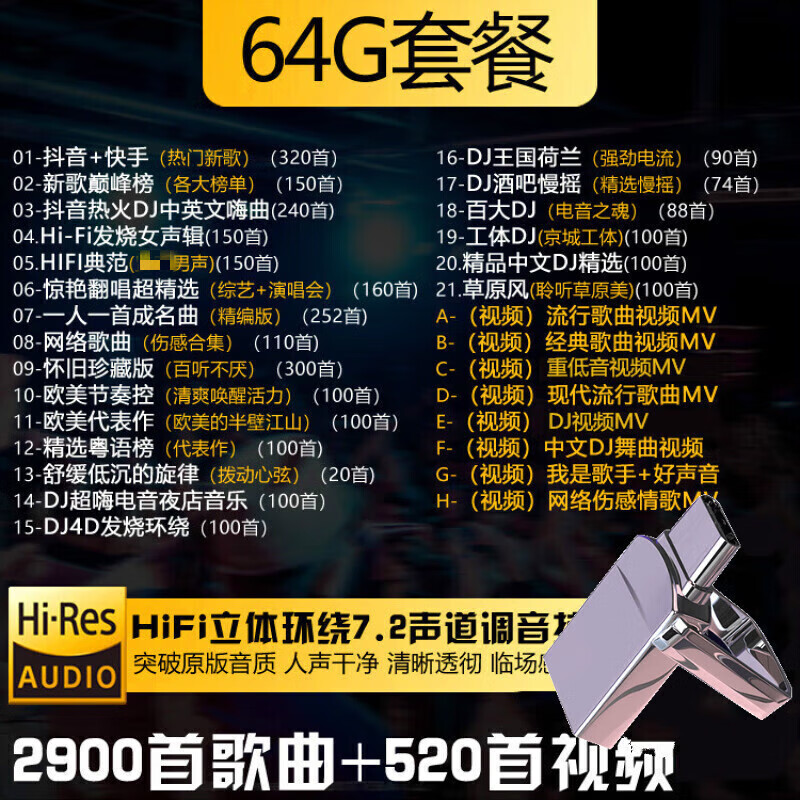 金耳朵车载音乐无损u盘2024环绕高音品质流行经典老歌柏林之声音乐优盘 32G【无损音效】2000首+100视频