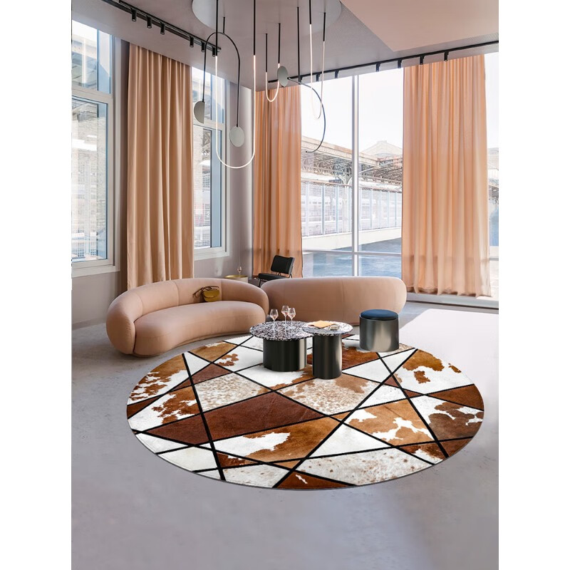 奇朵105金色橘色牛皮地毯美式个性客厅衣帽间圆形沙发客厅卧室大尺寸