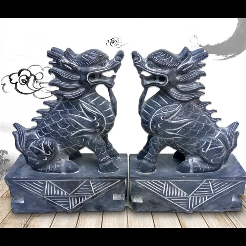 詩華歌迪石雕石头麒麟摆件园林别墅庭院门口狮子麒麟摆件客厅装饰 高