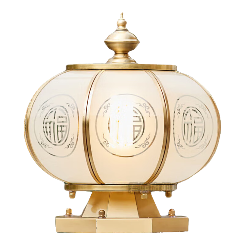 君朔全銅太陽能柱子燈室外圍墻燈中式別墅大門口柱子燈防水庭院門柱燈 太陽能/30cm銅本色/南瓜福字燈籠