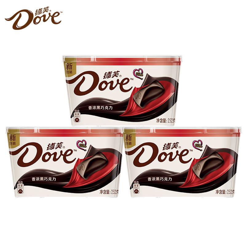 德芙（Dove） 巧克力礼盒装碗装香浓黑巧白巧克力圣诞节零食 【3碗】香浓黑巧252g 德芙/Dove