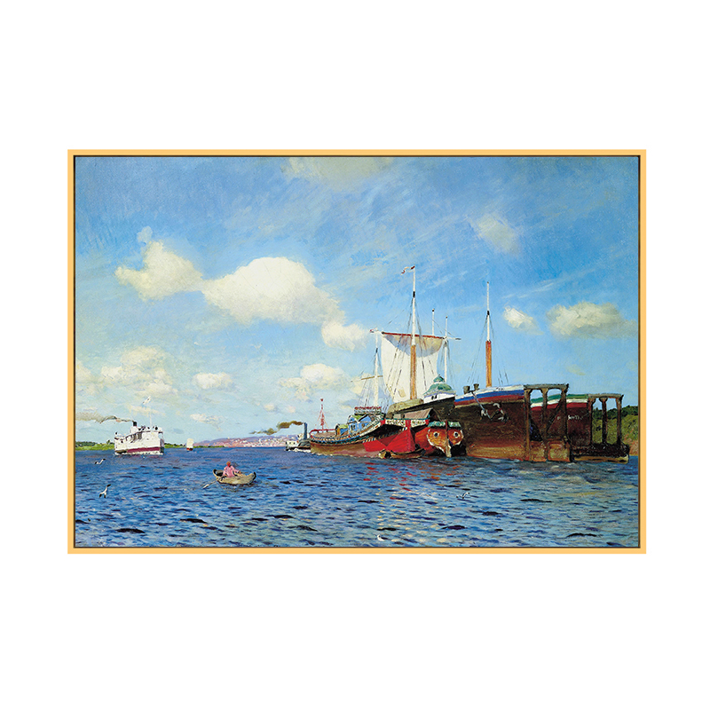 列维坦俄罗斯名装饰画客厅餐厅卧室床头挂画小众风景油画 01伏尔加河