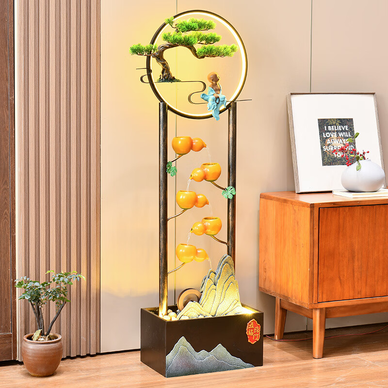 尊儒(ZUNRU)室内创意铁艺流水循环水喷泉禅意摆件客厅玄关电器柜旁新居装饰品 H90090(46*25*132)