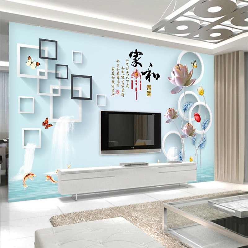 米柔 2022新款3d电视背景墙壁纸 北欧现代简约18d无缝壁画 客厅中式家