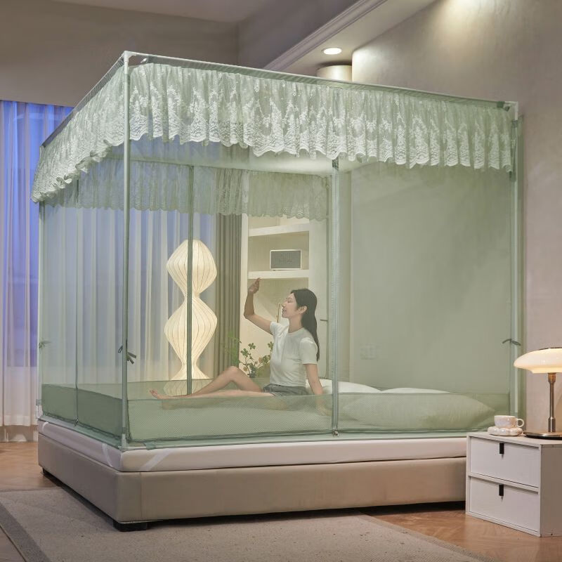 aoke)2024新款坐床公主风蚊帐防摔免安装加密卧室家用加粗支架蚊账1