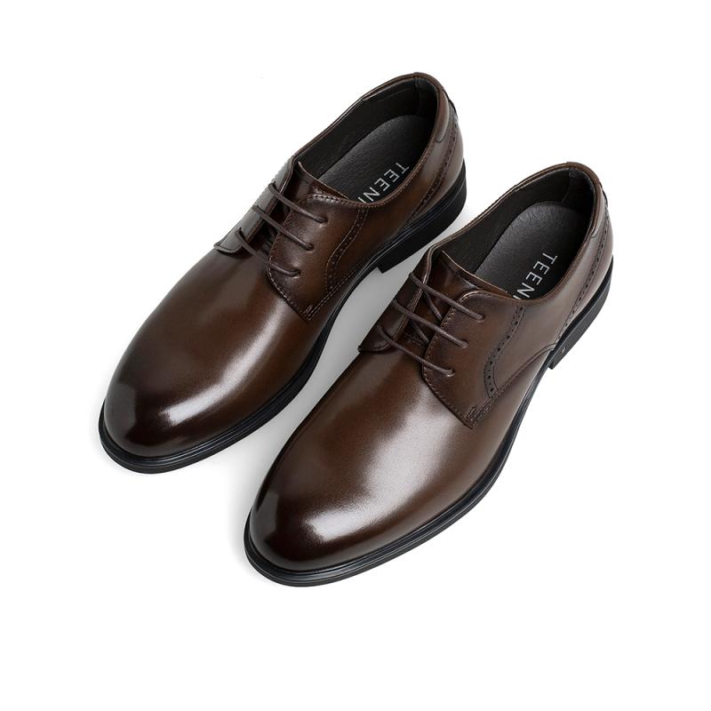 天美意皮鞋男商务皮鞋正装鞋鞋商务正装2022季新款圆头系带素面百搭