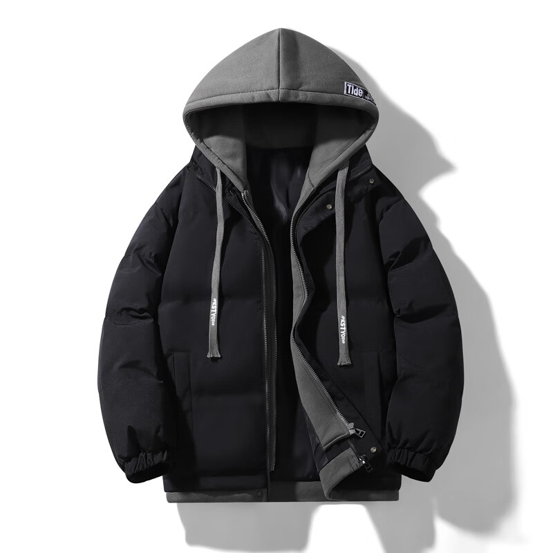 凯逸弗（kainifu）冬季假两件棉服男宽松情侣连帽加厚外套面包服 新配色-暗黑灰 M
