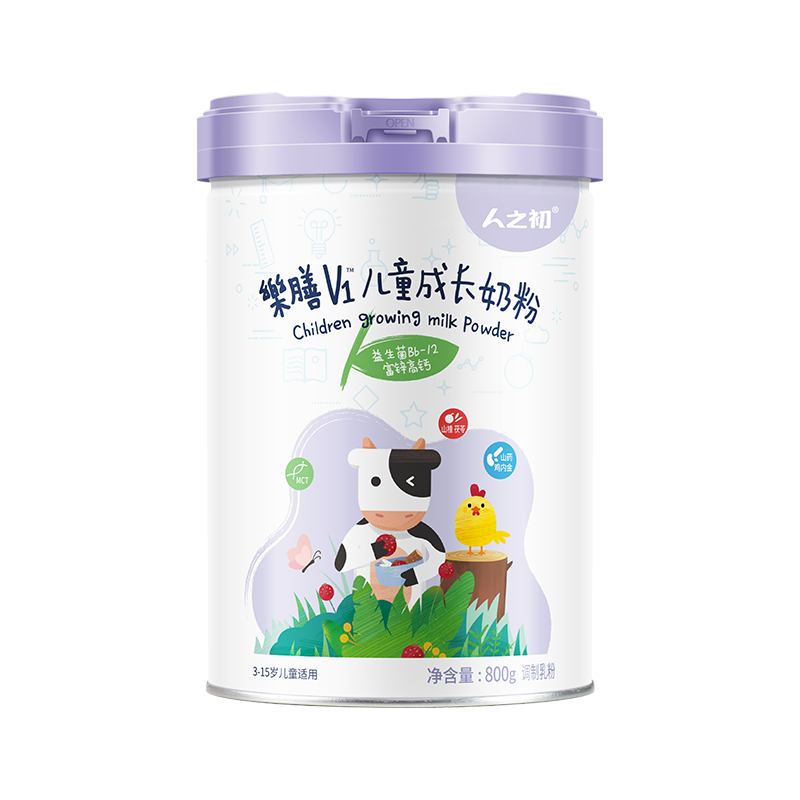 人之初（NEWBORN）樂(lè )膳V1兒童成長(cháng)奶粉富鋅高鈣3-15歲(新老包裝及配方隨機發(fā)貨) 800g*1罐（含益生菌Bb-12）
