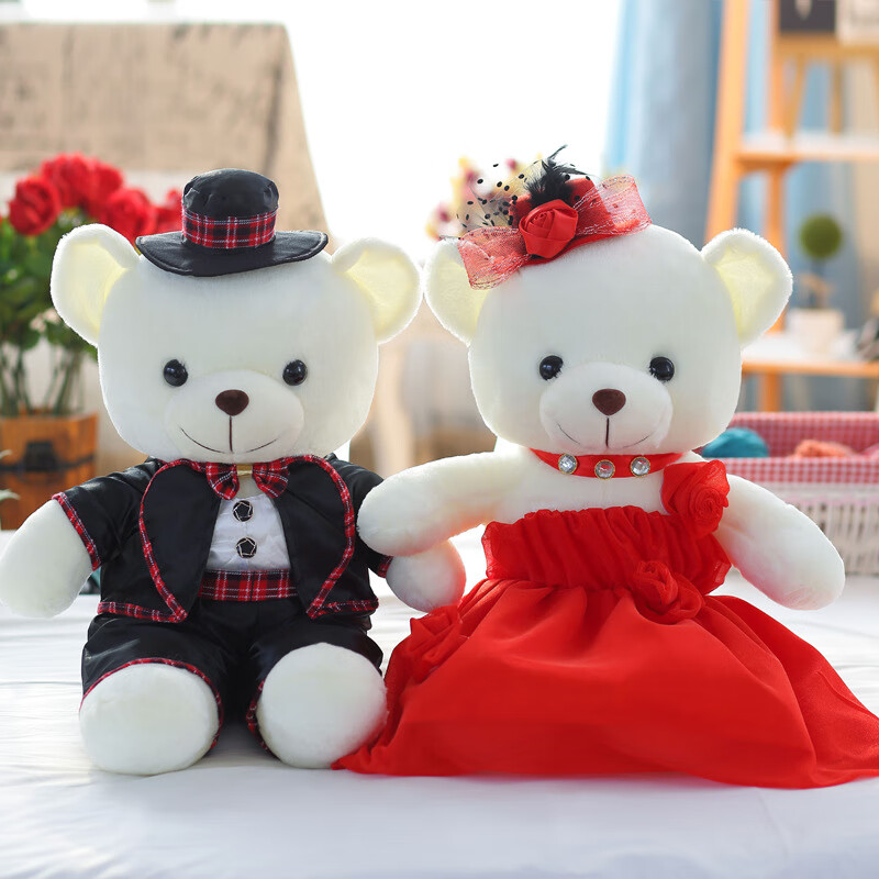 創(chuàng)京懿選婚床壓床娃娃 結(jié)婚送新人壓床娃娃一對(duì)大號(hào)毛絨玩偶熊公仔婚床喜 黑西服紅花朵經(jīng)典款