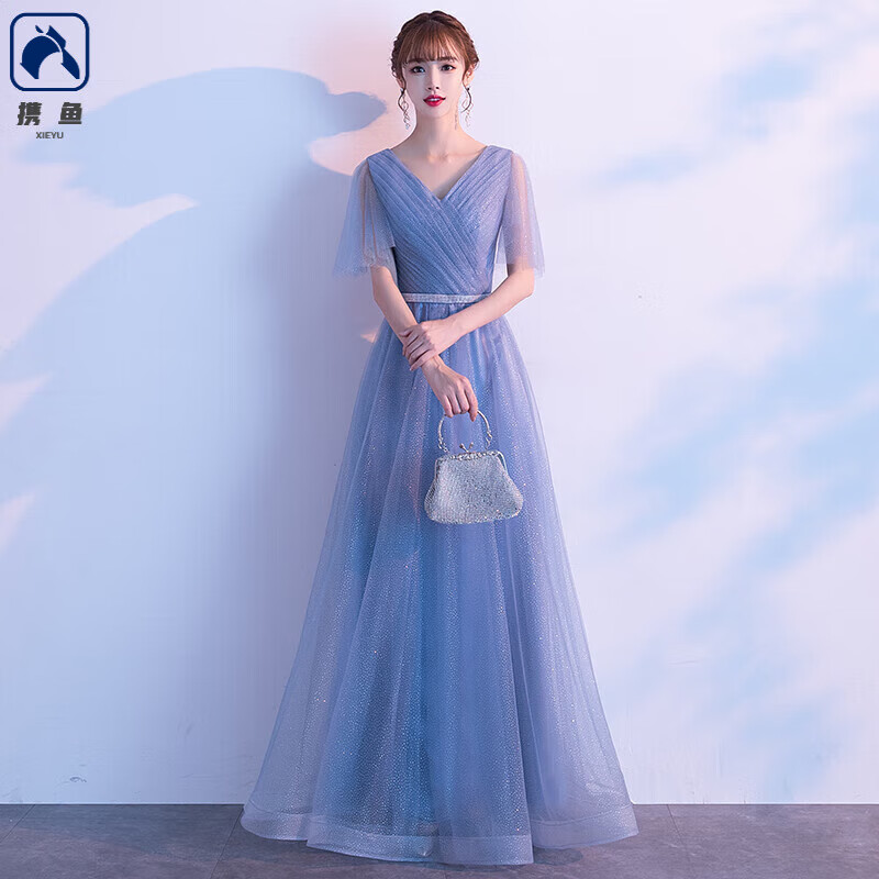 攜魚紅歌大合唱團(tuán)演出服女長(zhǎng)裙詩(shī)歌朗誦宴會(huì)主持人氣質(zhì)顯瘦晚禮服 002款式 L
