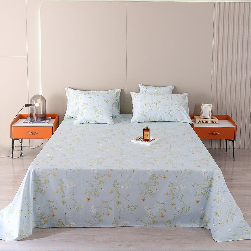 柳庭家纺 床单纯棉长绒棉60支 外贸全棉贡缎床单1.51.8米床 米奇蓝 床单240*260cm