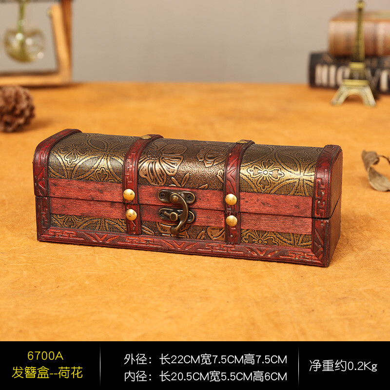 收纳盒古风项链复古发簪盒簪子饰品首饰盒收纳盒木盒小盒子创 荷花