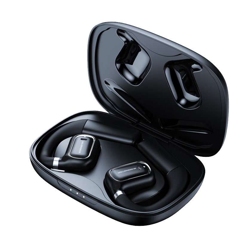 魔声（MONSTER）XKO01 蓝牙耳机骨传导概念开放式真无线不入耳【真·不漏音】运动跑步通话降噪挂耳式气传导 黑色