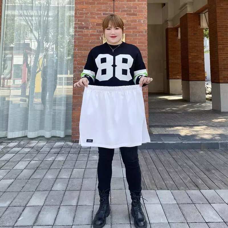 白边内搭胖妹妹mm打底卫衣/绒衫假下摆叠穿神器女 白色 m 建议140斤内