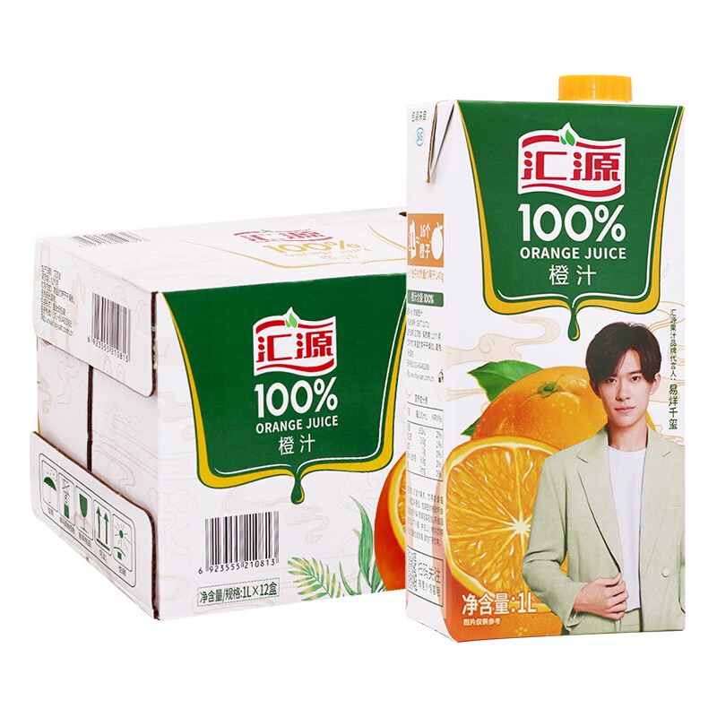 汇源100%纯果汁易烊千玺同款1l橙汁橘子汁苹果汁饮料  橙汁12盒*1l