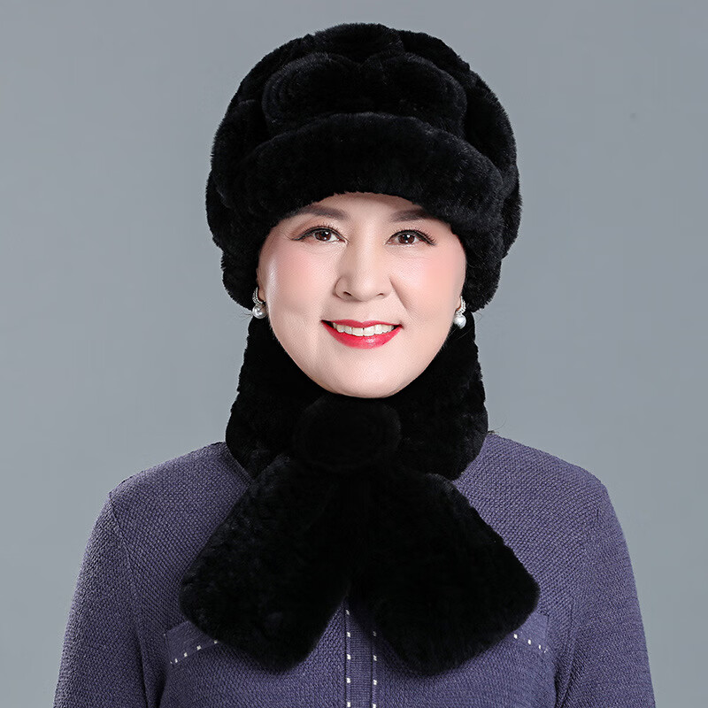 賽曼蝶冬季獺兔毛冬帽女老人防風(fēng)保暖皮草帽中老年媽媽保暖獺兔毛奶奶帽 黑色 均碼有彈性(單個(gè)帽子)
