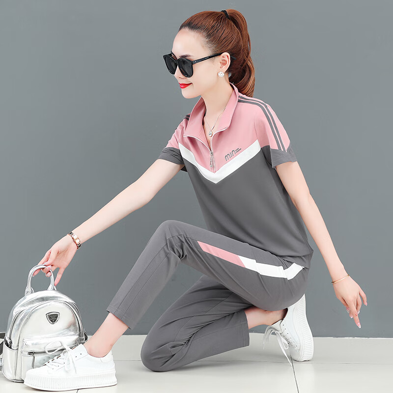 拾颜  轻奢精致短袖运动服套装女夏休闲运动套装女夏季2022年新款短袖