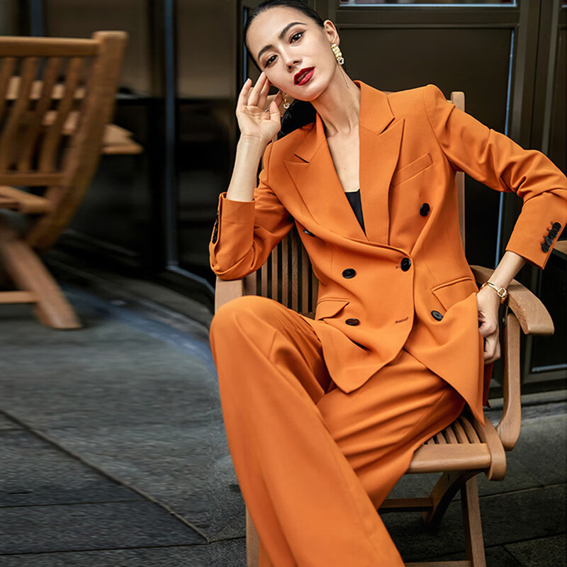 正咖播音主持艺考面试服装 橙色美业咨询师西装正装套装女人职业工作