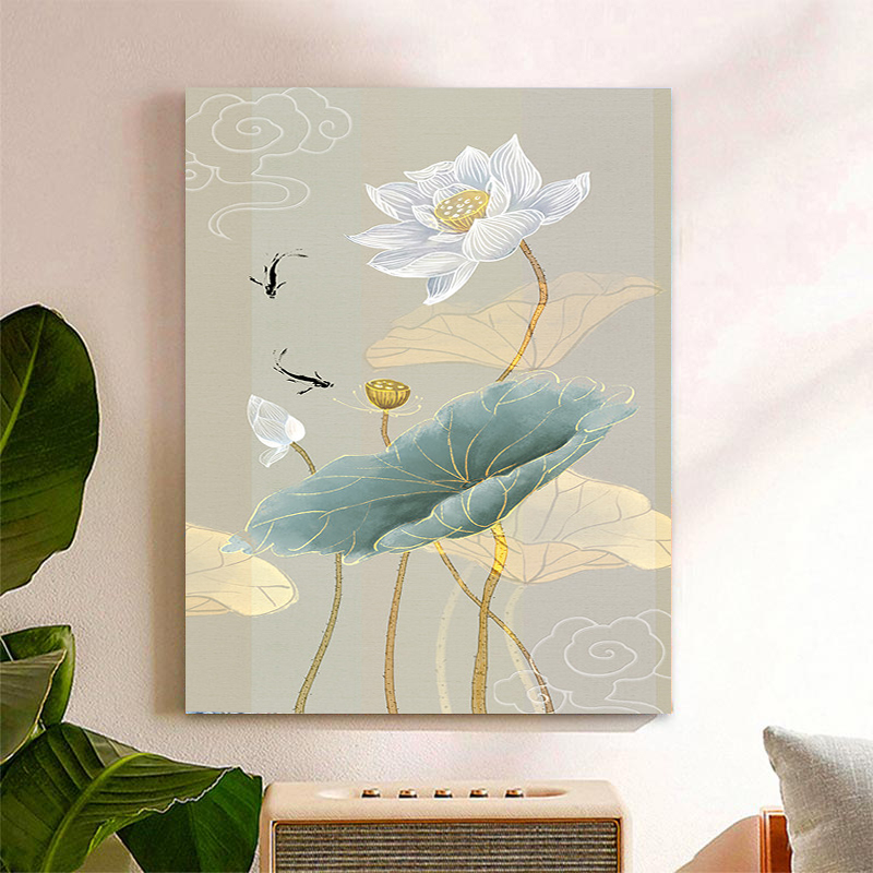 卡通画手工油彩绘画 荷花彩盒包装(实木内框 高饱和环保颜料 3支画笔)