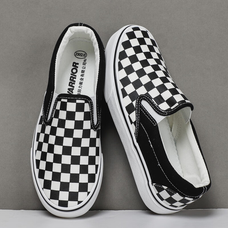 季回力休棋盘格一脚蹬套脚懒人鞋平底防滑街头流行板鞋舒适厚底帆 316