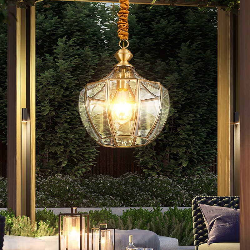 倾奢全铜吊灯凉亭别墅门口入户门玻璃阳光房专用灯室外庭院玄关灯